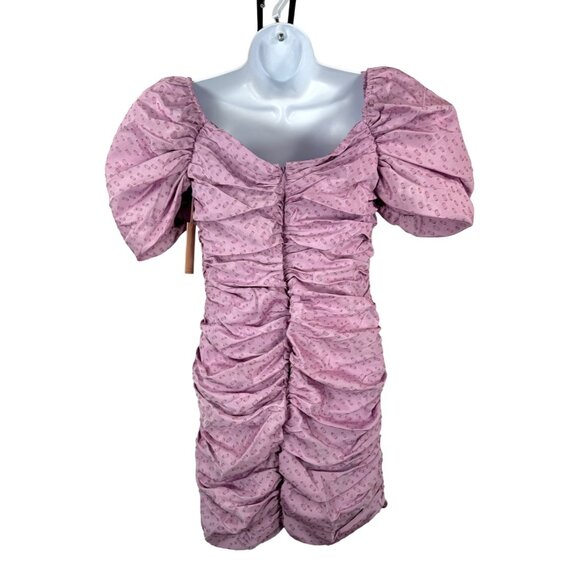 Anthropologie Hutch Ruched Wren off the shoulder Mini Dress lilac sz 6 - Picture 4 of 11